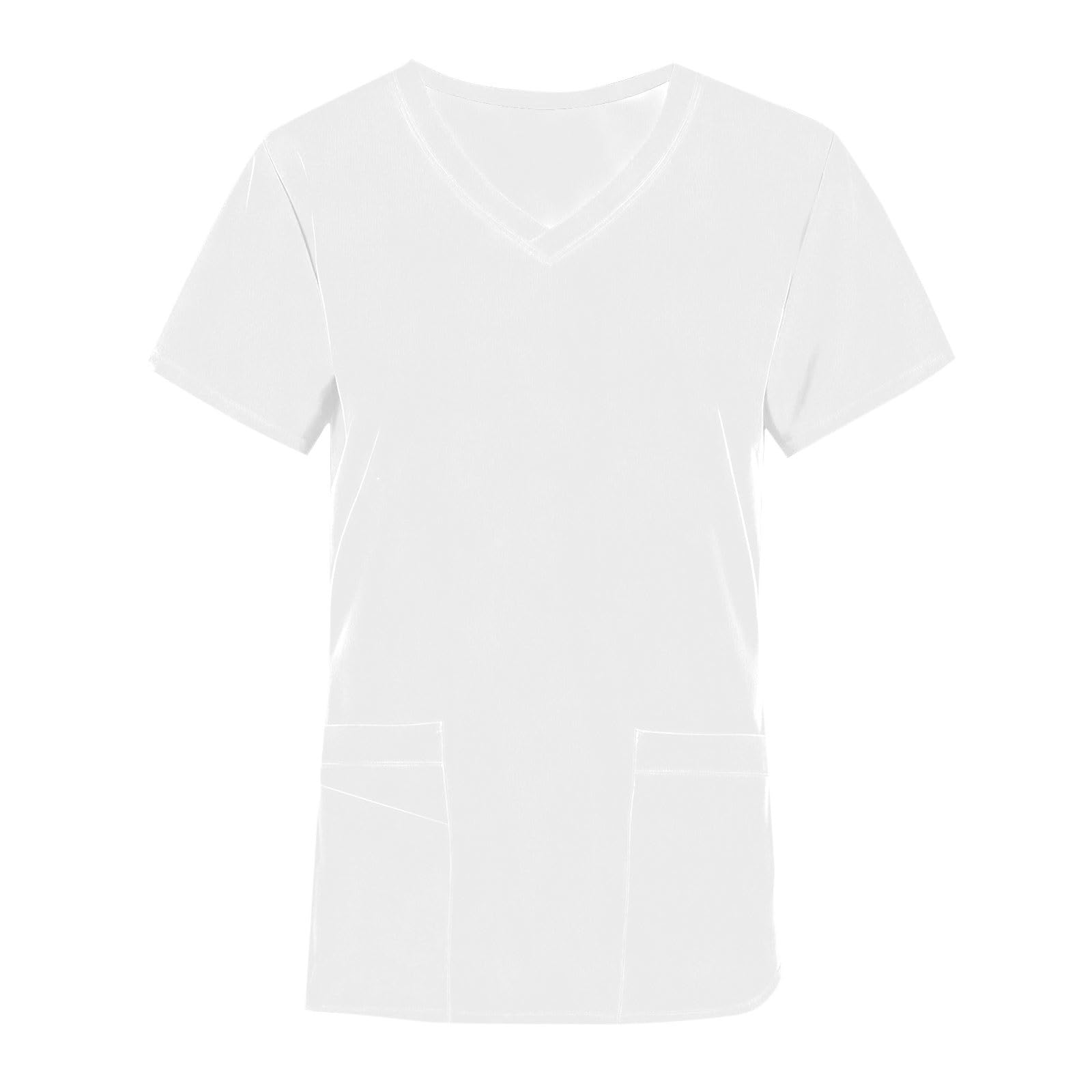 

Ladies Lightweight Color V-neck Multi Pocket Side Slit Short Sleeved Shirt XL білий