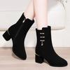 2025 New Martin Boots Velvet Cotton Shoes Autumn and Winter Mid-heel Coarse Heel Matte Snow Boots Short High Heel Mid-boots Women