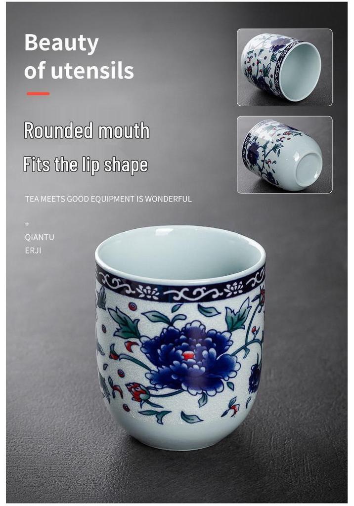 Ceramic Blue and White Teapot with Handle, Large Capacity Retro Herbal Tea Pot, Single Filter, Suitable for Household and Restaurant Use.