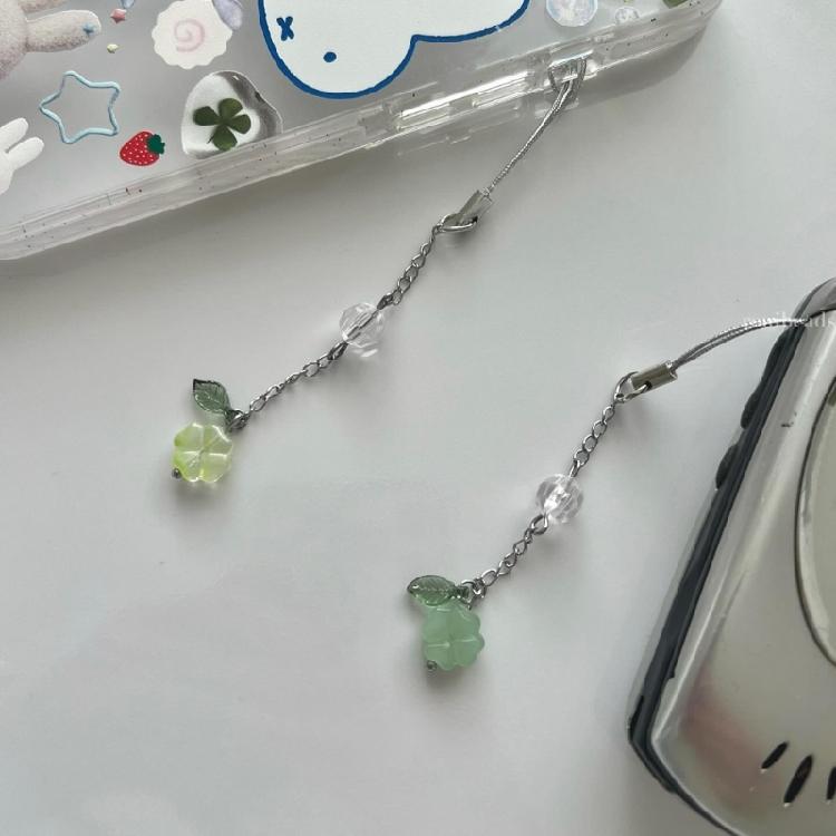 Four Leaves Grass Pendant Phone Charm Hangings Rope Sweet Phone Chain Strap Bag Decoration Lanyard Keychain Accessory