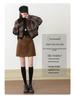 Damen 2025 Herbst Retro Wildleder High-Waist A-Linie Bodycon Minirock