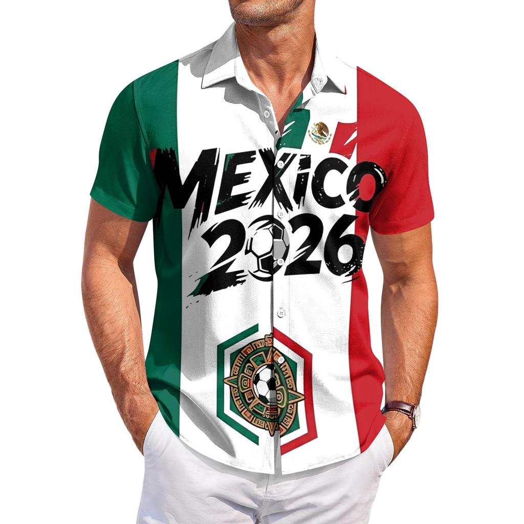 Men’s Short Sleeve Button Down Shirt with Soccer Print Casual Striped Design Lightweight Material Relaxed Fit for Daily Wear