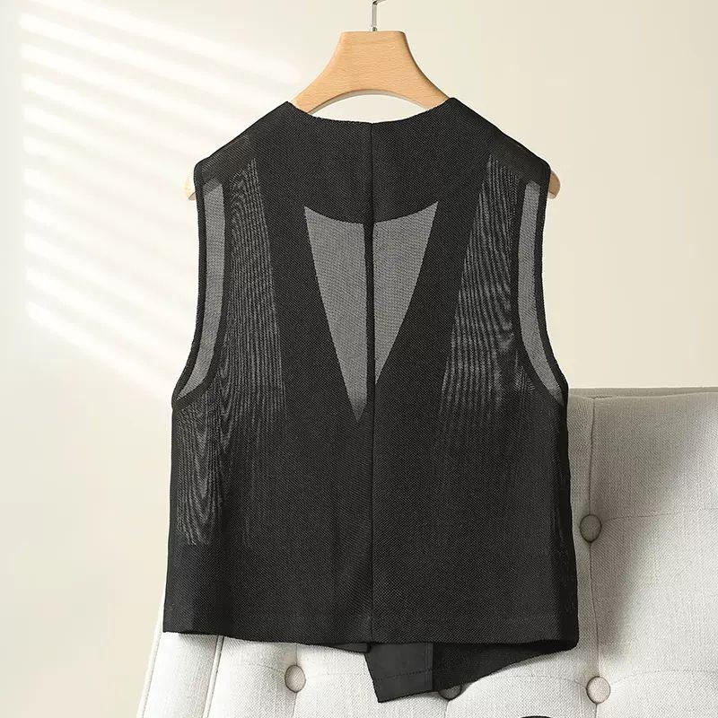 Breathable and Comfortable V-neck Mesh Vest, Short Sleeveless Jacket for Women's Summer Fashion