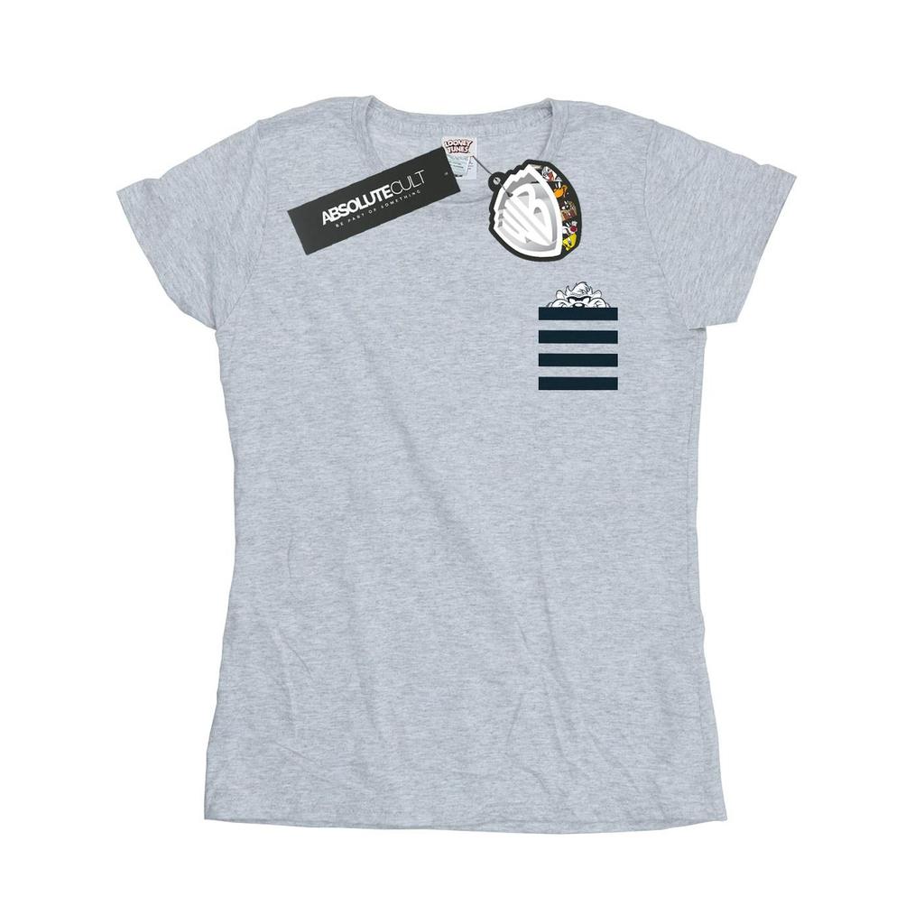 Looney Tunes Womens/Ladies Taz Stripes Faux Pocket Cotton T-Shirt