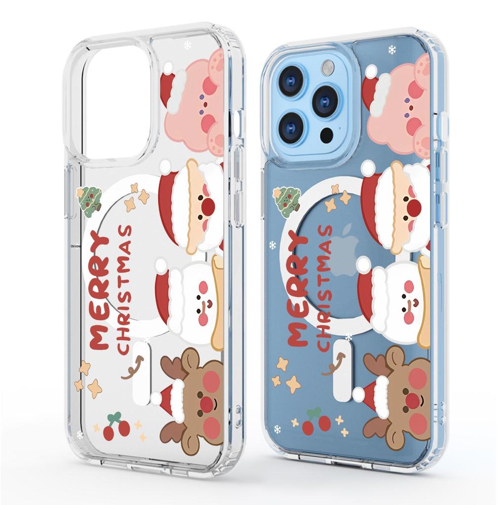 Transparent Magnetic Christmas Hat Case for iPhone 15/16/17 Pro Max - Full Coverage