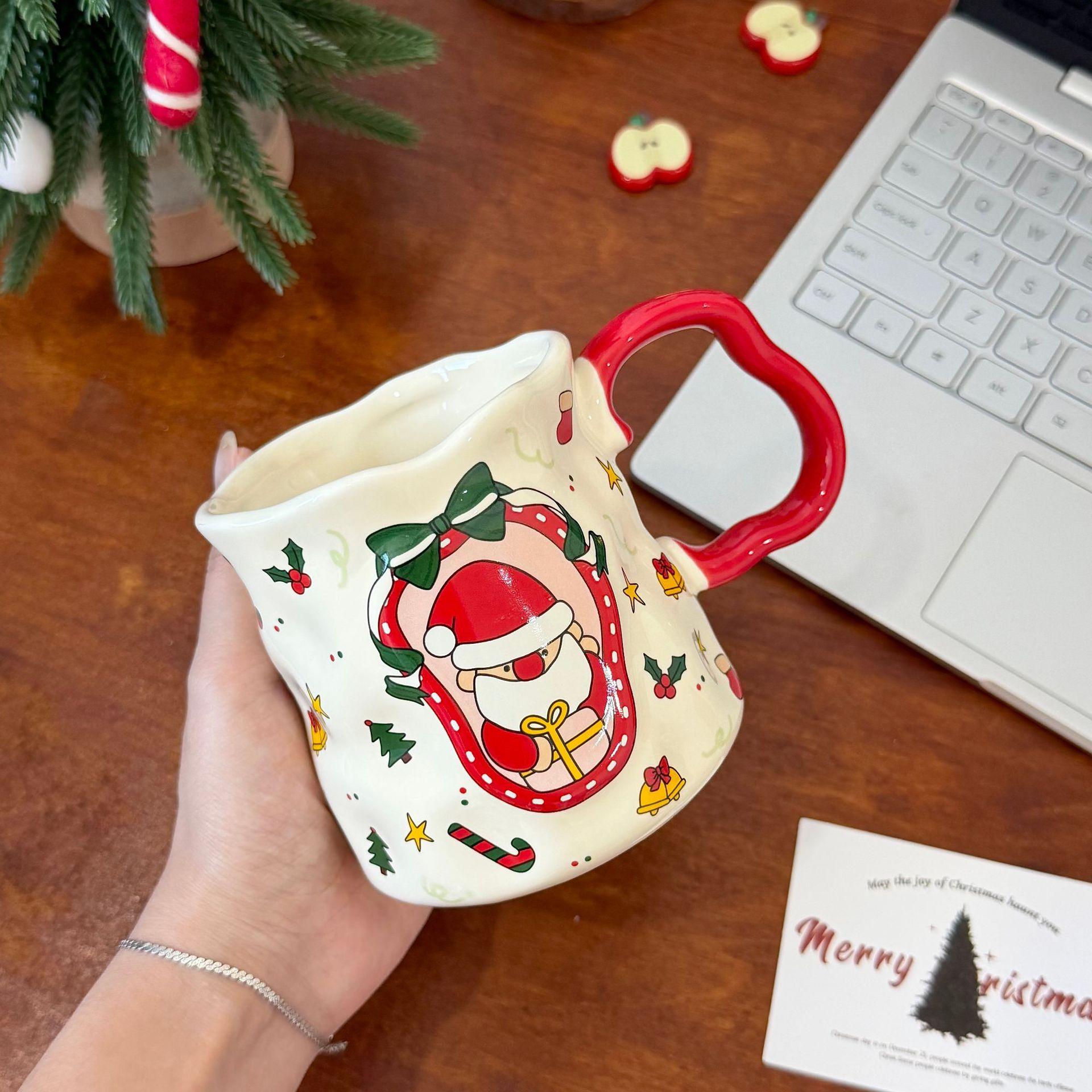 Рождественский подарок керамическая кружка большая кружка для дома мультяшная пара Санта-Клаусов кофейная кружка для воды 301-400ml