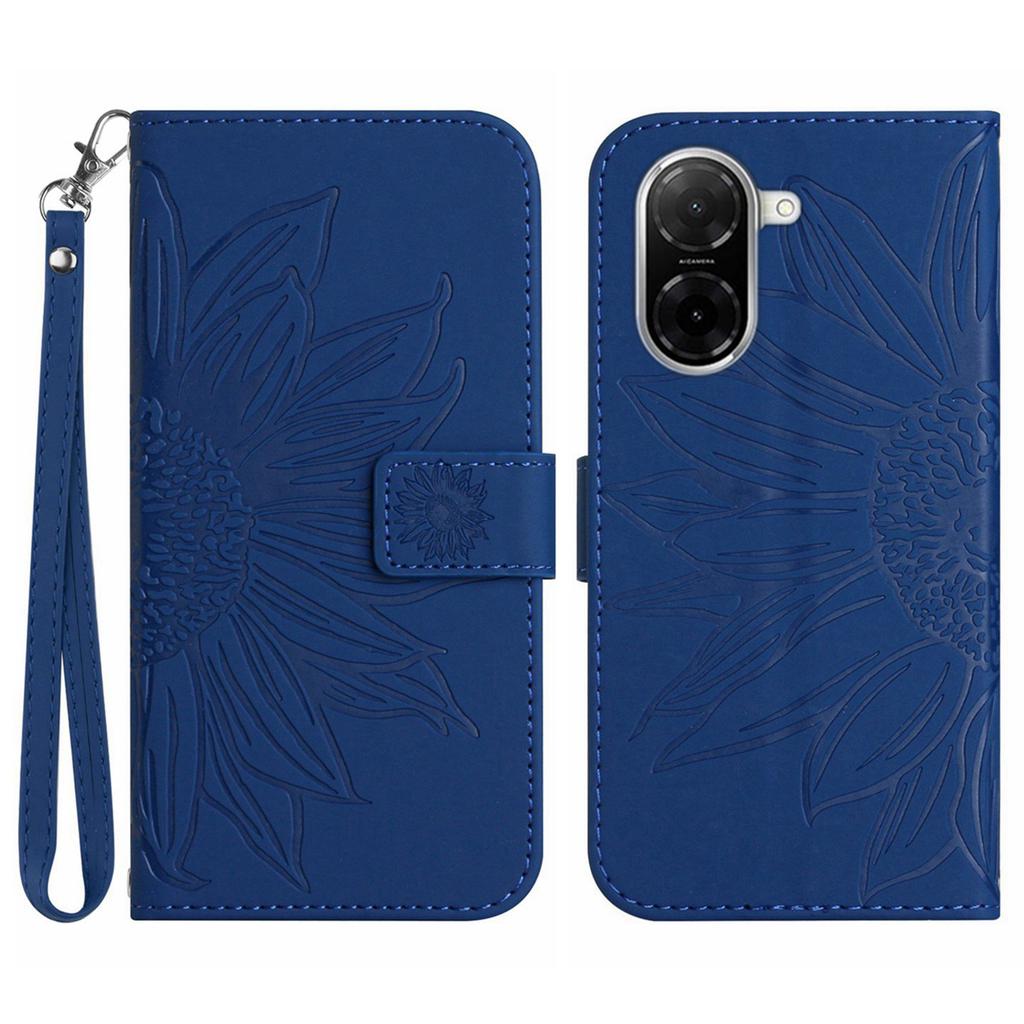 For Xiaomi Redmi A5 4G (171.7mm)/Poco C71 4G Case Sunflower Imprint Leather Wallet Phone Cover with Wrist Strap