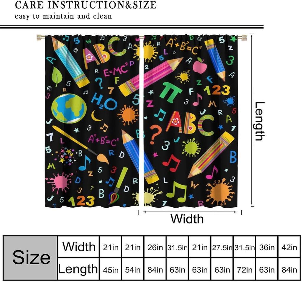 Funny Education Alphabet Abc Curtains,Cartoon Kids Learning Letters Watercolor Decor Rod Pocket Window Treatments For Boy Baby