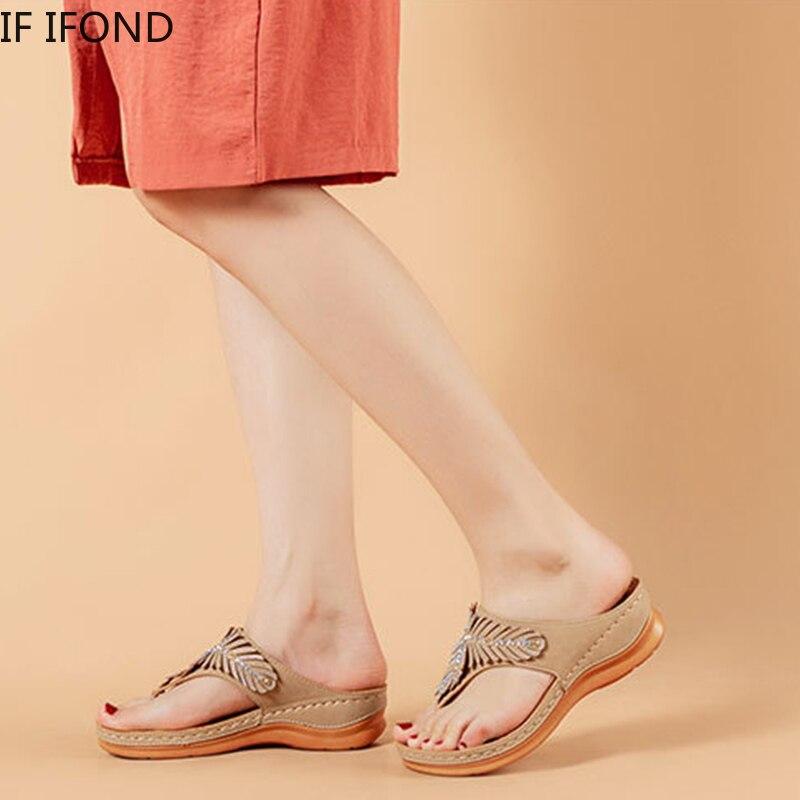 Dámské sandály na platformě letní plážové žabky boty žena móda křišťálové šití dámské diapozitivy