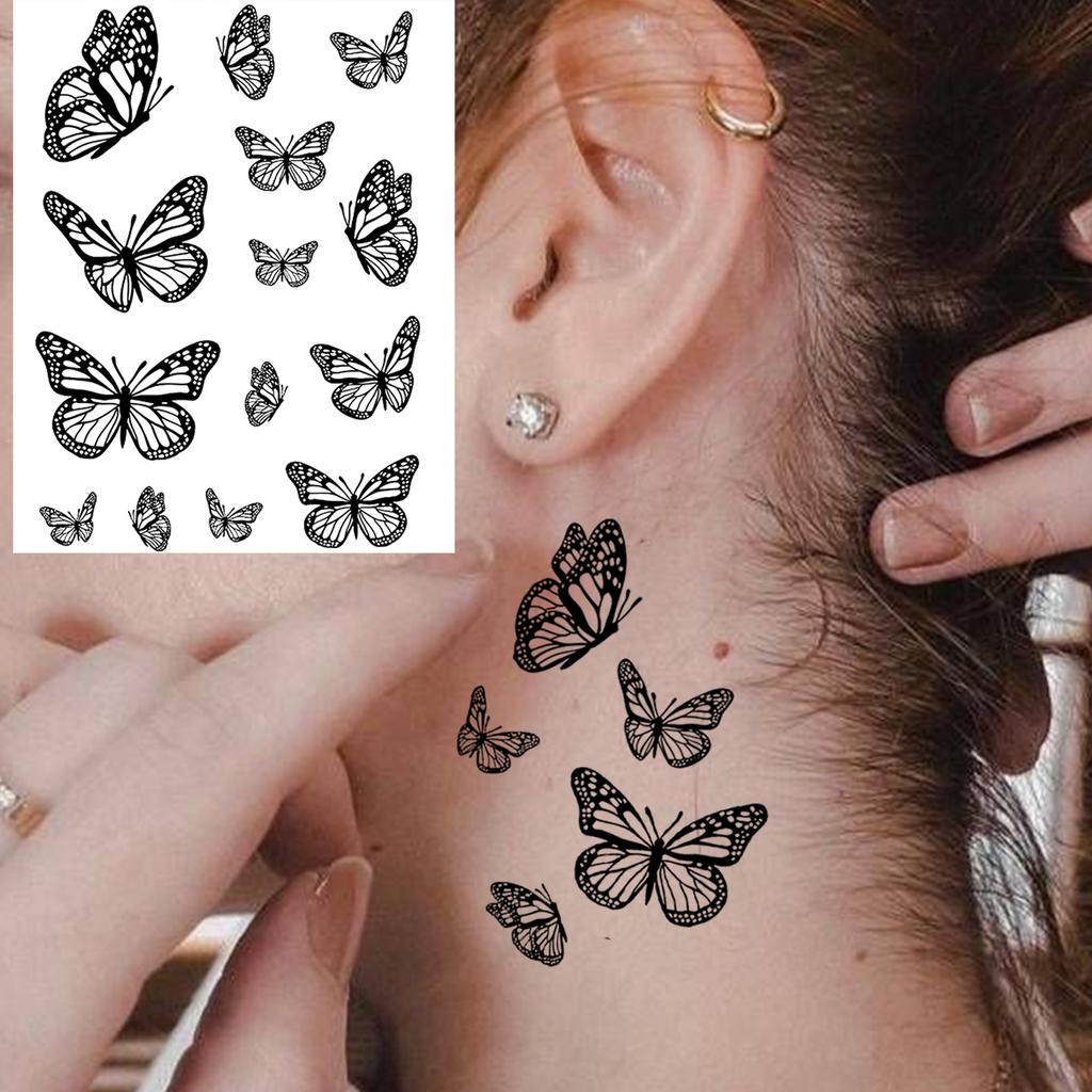 1 Sheet Rose Butterfly Flower Temporary Tattoos For Women Hand Arm, Fake Tattoo Sticker Waterproof Long Lasting Realistic Tatoos