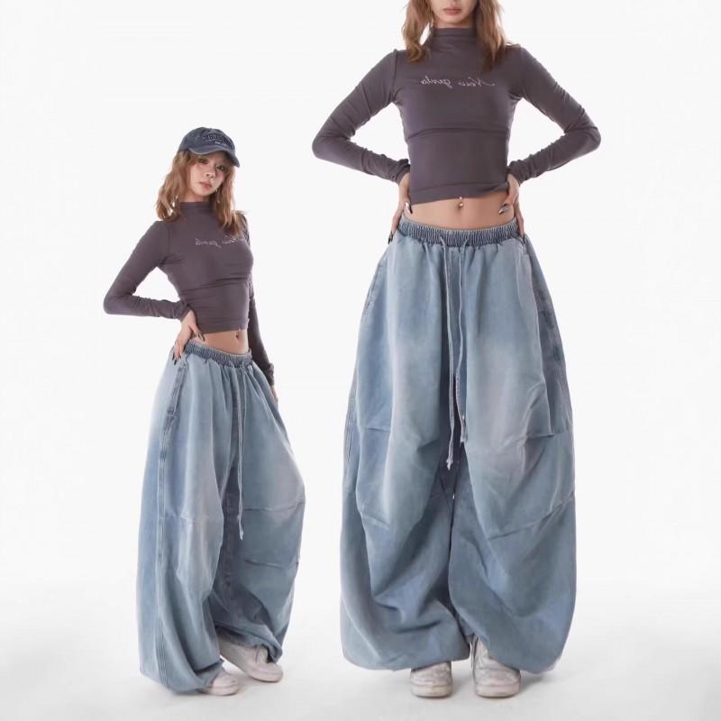Womens High-Waisted Wide Leg Jogger Pants Loose Fit Street Style Cotton Blend Casual Trousers