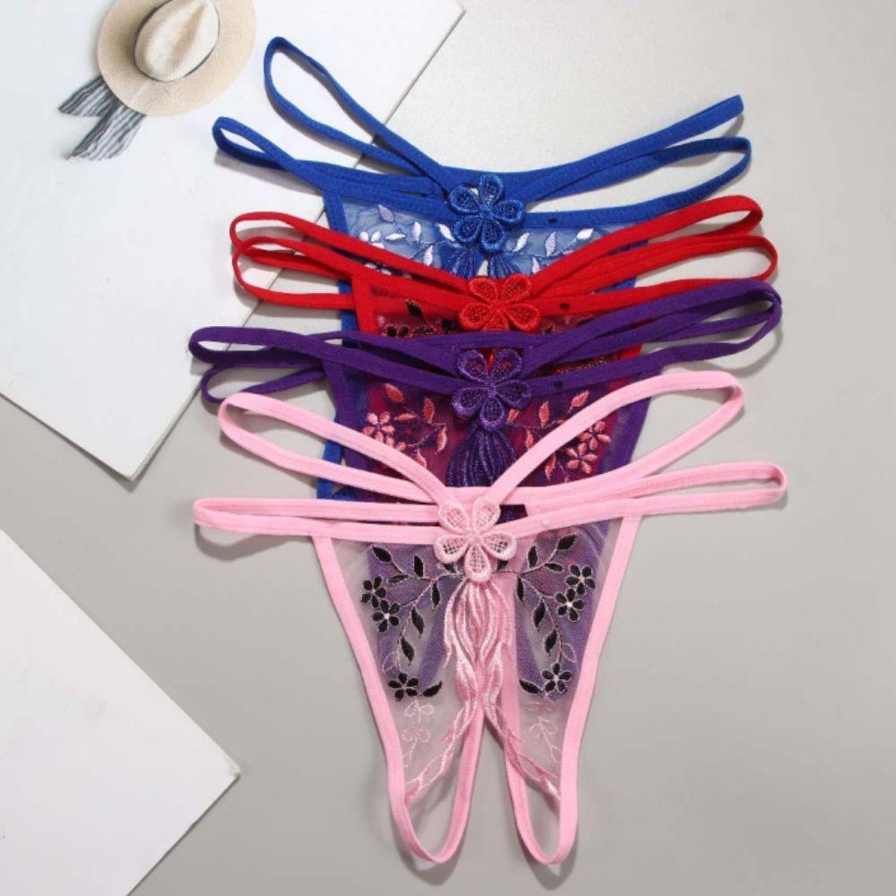 Embroidery Lace Flower Panties Thin Belt Traceless Briefs Fashion Women Mesh Thong Valentine's Day