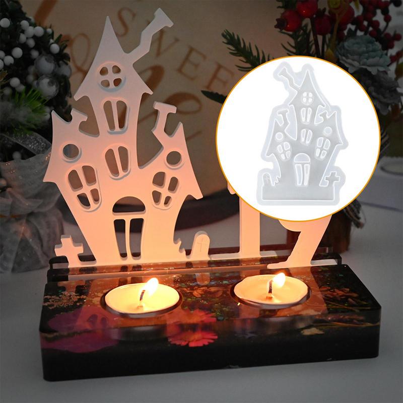 Christmas Series Candle Holder Silicone Mold House Candlestick Ornament Resin Mould 3D Gypsum Crafts Home Decor