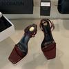 Fashion SUOJIALUN 2025 Summer New Brand Women Sandal Shoes Fashion Narrow Band Gladiator Shoes Thin High Heel Outdoor Dress Pumps Slide