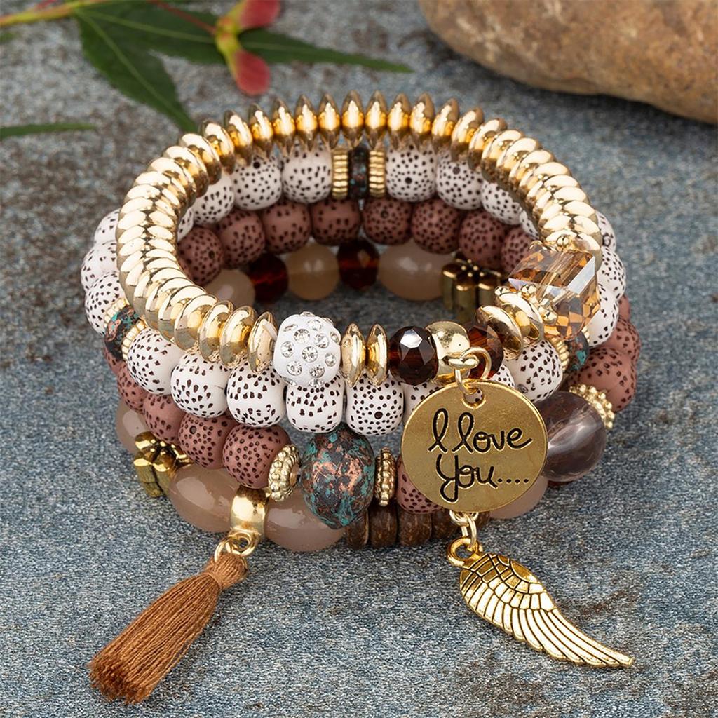 Bohemian Multi-Layer Bracelet Crystal Peach Heart Beaded Women'S Hand Retro Jewelry