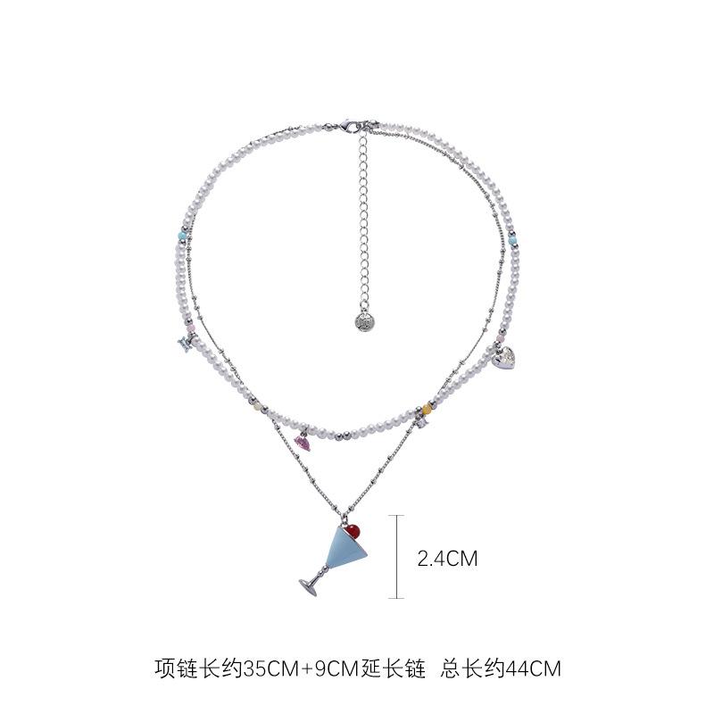 European and American wine glasses, pearls stacked necklaces, collarbone chains, temperament double-layer items