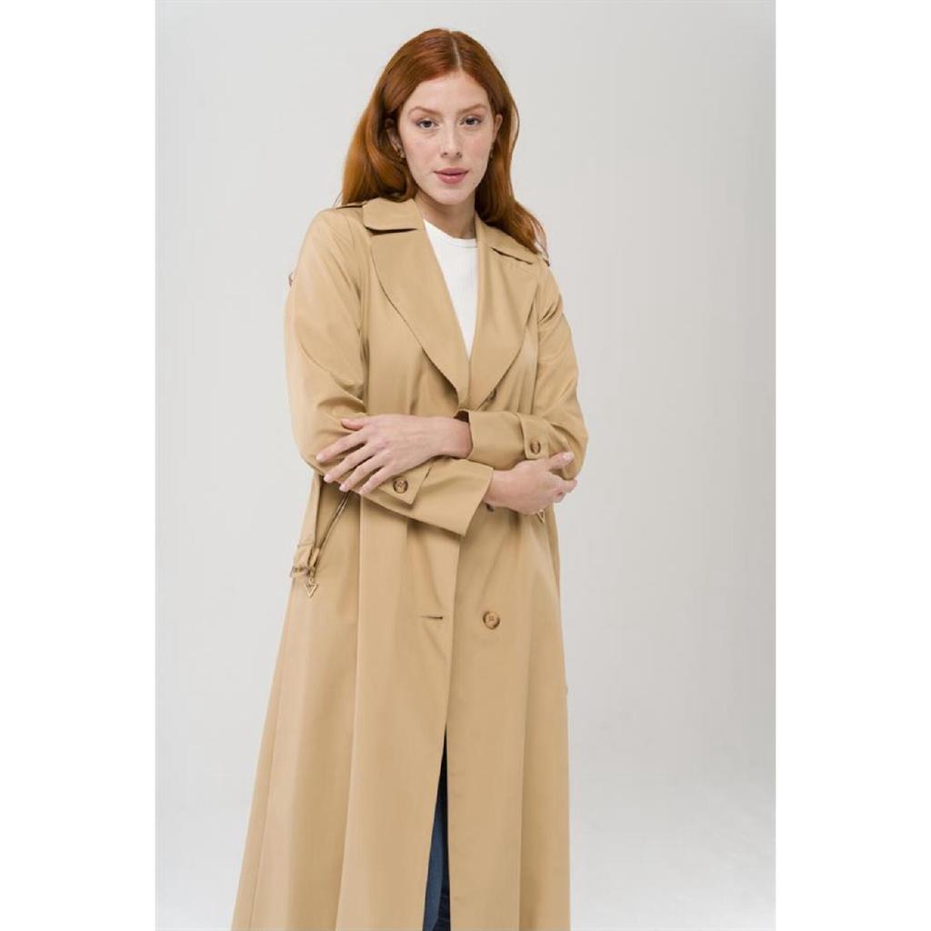 Zippered Pocket Epaulette Detailed Trench Coat Brown 4283
