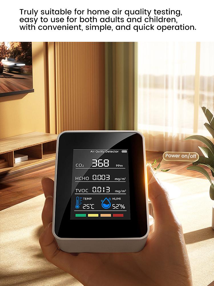 5-in-1 Air Quality Monitor Air Quality Detector CO2 Detector Formaldehyde HCHO TVOC Tester LCD Temperature Humidity Tester Alarm