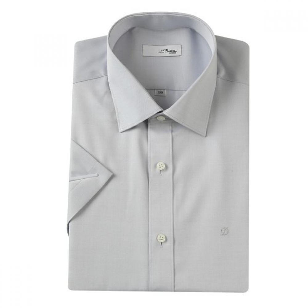 S.t. Dupont Men S 120S Cotton Blend Short Sleeve Slim Fit Shirt Gray Se5mm21hS30 SE5MM301GY/95