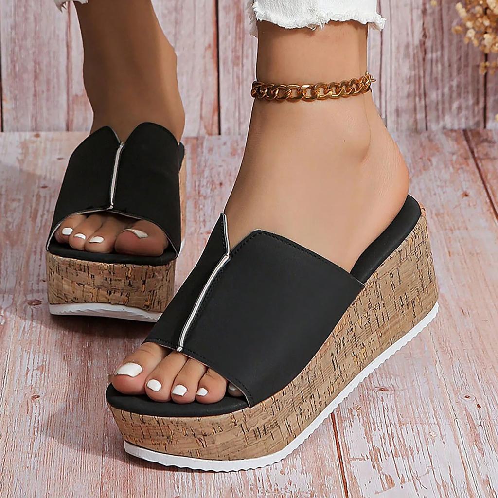 Fashion Wedges Slippers Summer Shoes for Women Leather Open Toe Beach Shoes Platform Slippers Women Flats Sandalias De Mujer Verano 2024