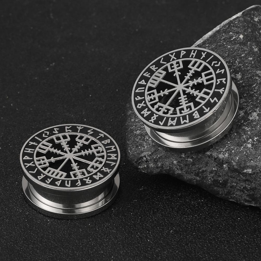 Twolobes 2PCS Stainless Steel Norse Mythology Rune Ear Gauges Tunnels Expander Piercing Men Women Body Jewelry Plugs Stretcher