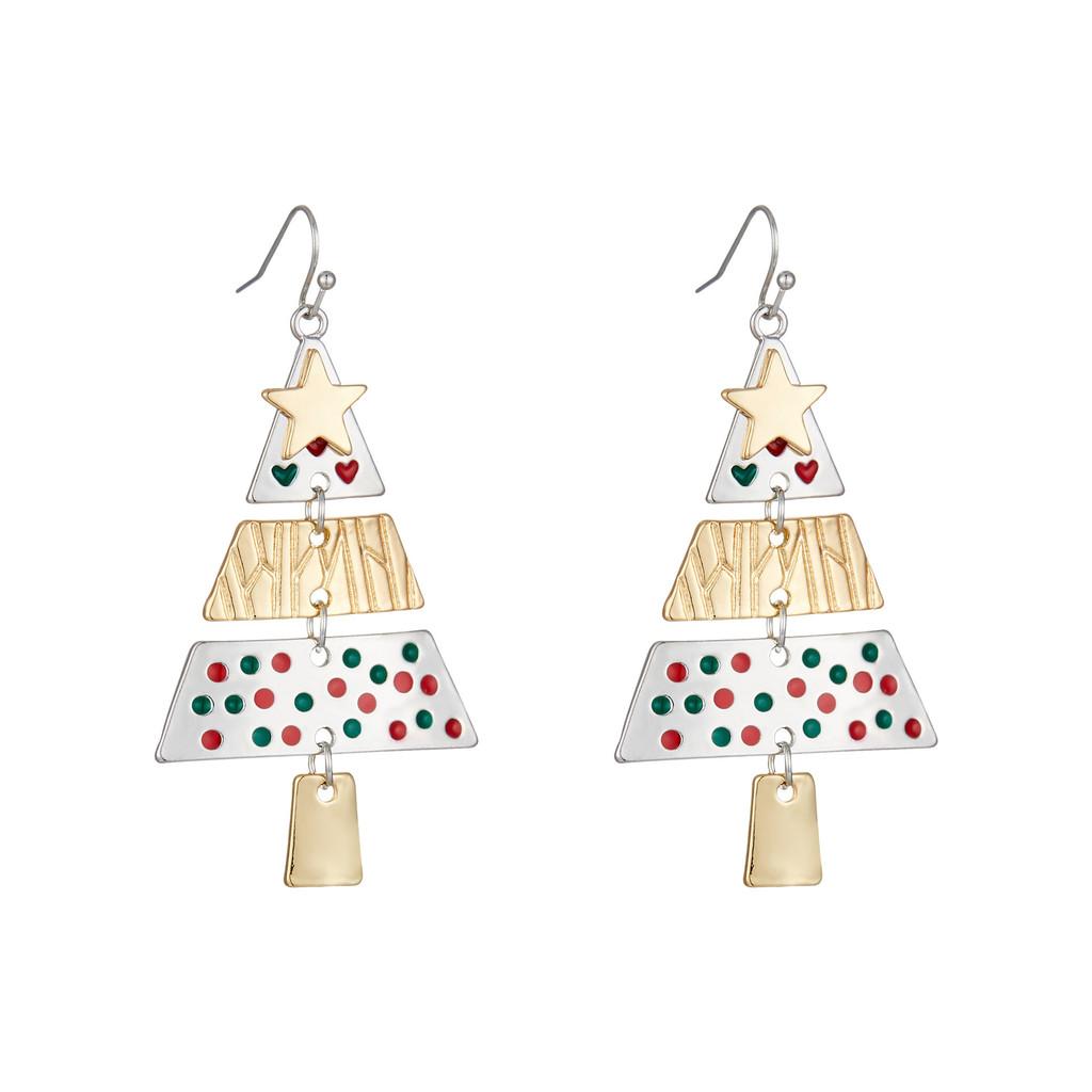 Trendy Long Alloy Christmas Tree Earrings Featuring Vibrant Geometric Star Shapes Celebrations For
