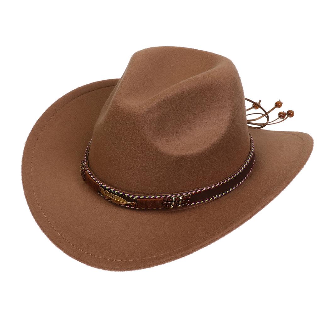 Women Men Western Cowboy Hat, Wide Curved Brim Felt Cowgirl Hat, Vintage Jazz Riding Hat, Removable Hat Belt, Head Circumference 56‑58cm