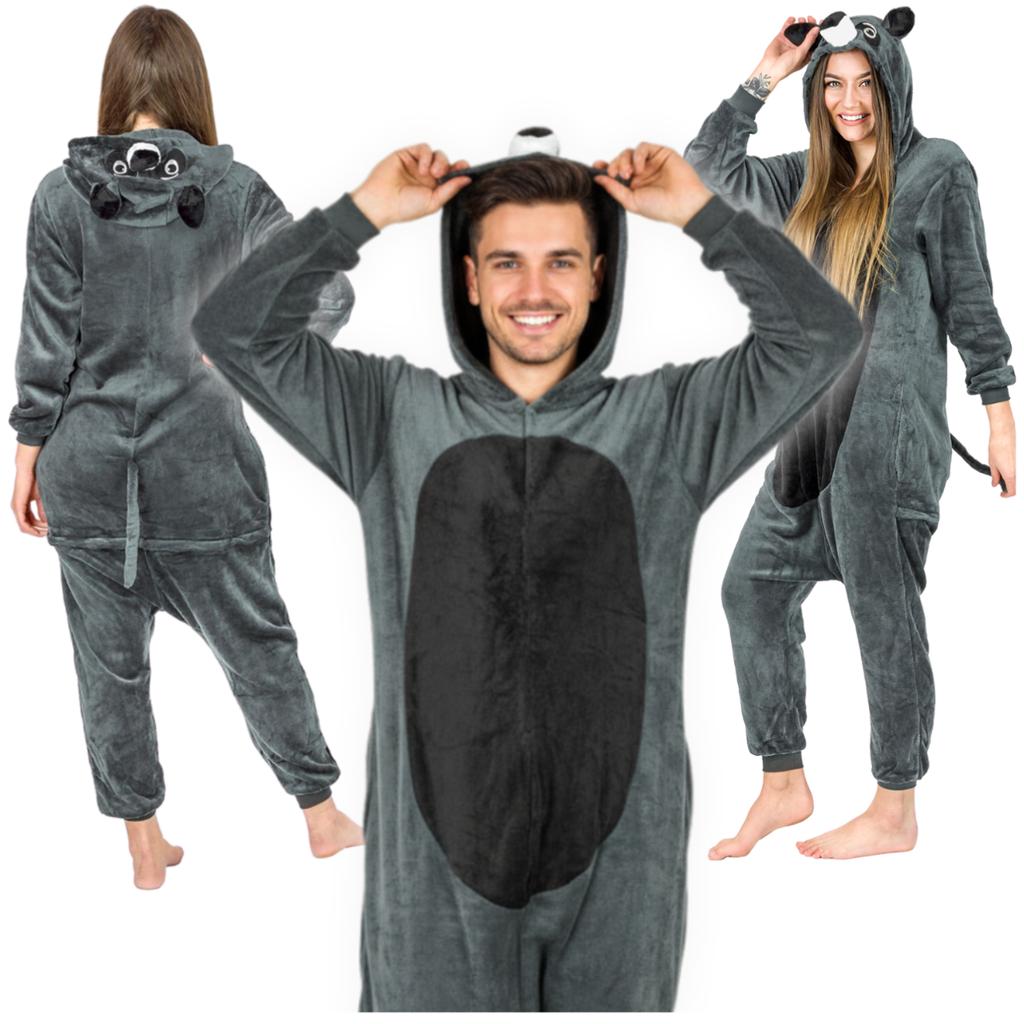 Warm men's kigurumi pajamas onesie raccoon one-piece zip-up s Gray raccoon Onesie Costume - S
