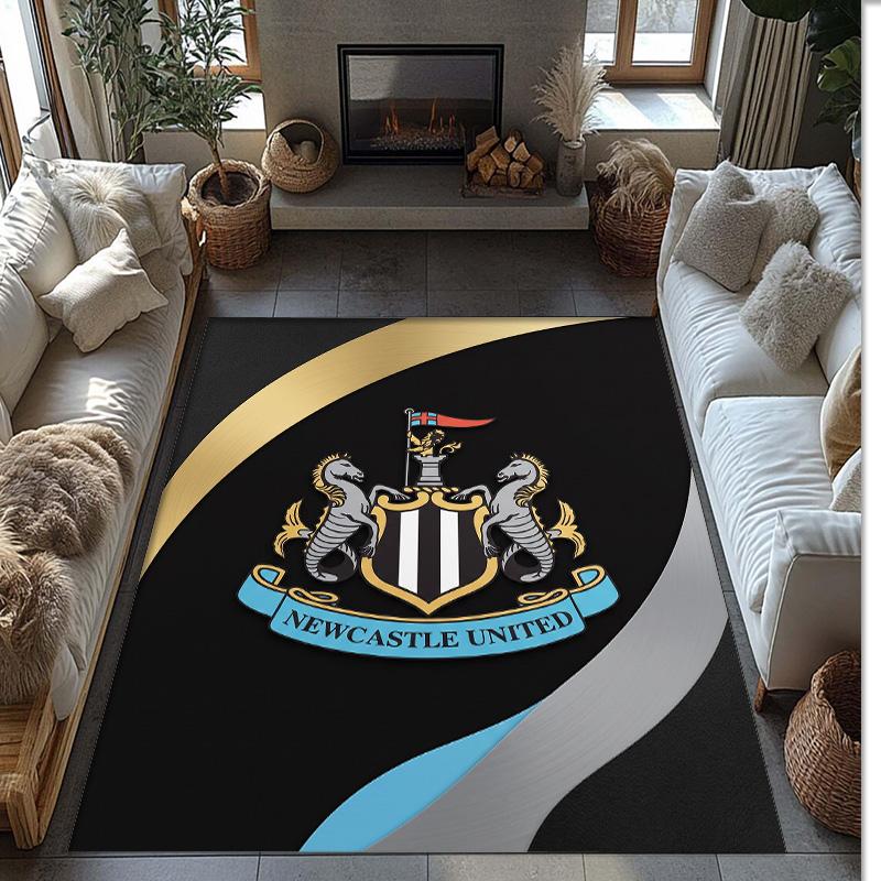 Tappeto in Velluto di Cristallo con Stampa di Calcio del Newcastle United, Comodo Assorbente d'Acqua Antiscivolo Tappeto per Pavimento Interno