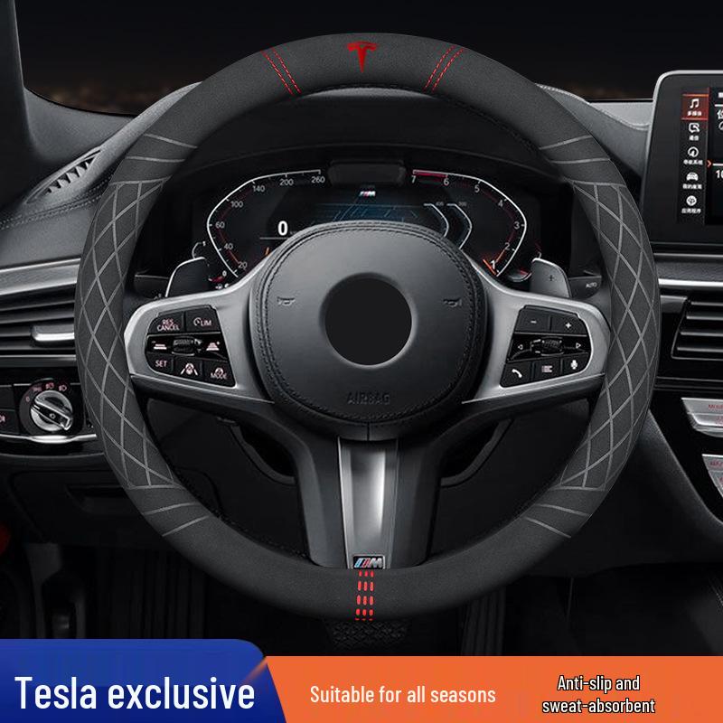 Tesla Model Y/3 Suede Steering Wheel Cover - Car-Specific Design