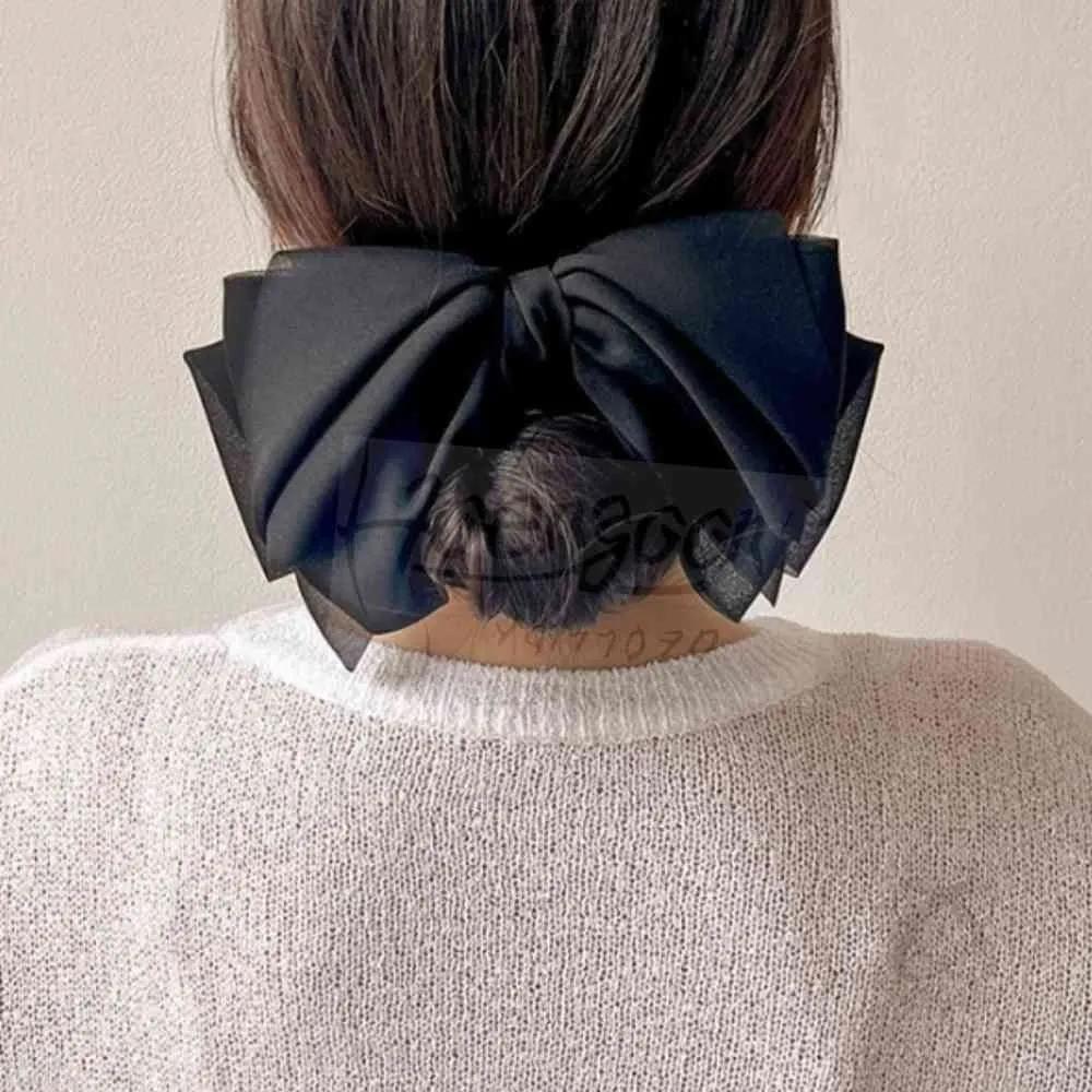 Chiffon ribbon hair clip, black silk ribbon pin, ribbon claw clip, automatic ribbon clip