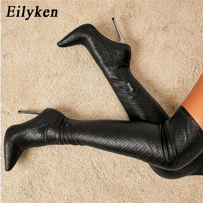 Fashion Eilyken Sexy Nightclub Party Stripper Over The Knee Boots Women Stiletto Heels Fashion Pointed Toe Zip Thigh High Female Shoes