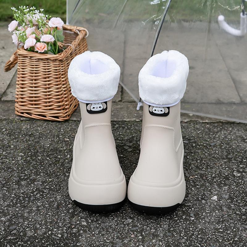 2025 new cute rain shoes women's medium rain boots cotton water shoes waterproof glue shoes kitchen car wash water boots