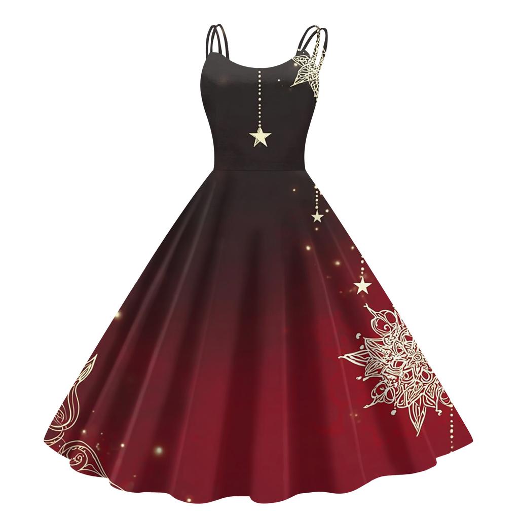 Kindermode Lässig Weihnachts-Print Sexy Schulterfrei Punk Retro Kleid