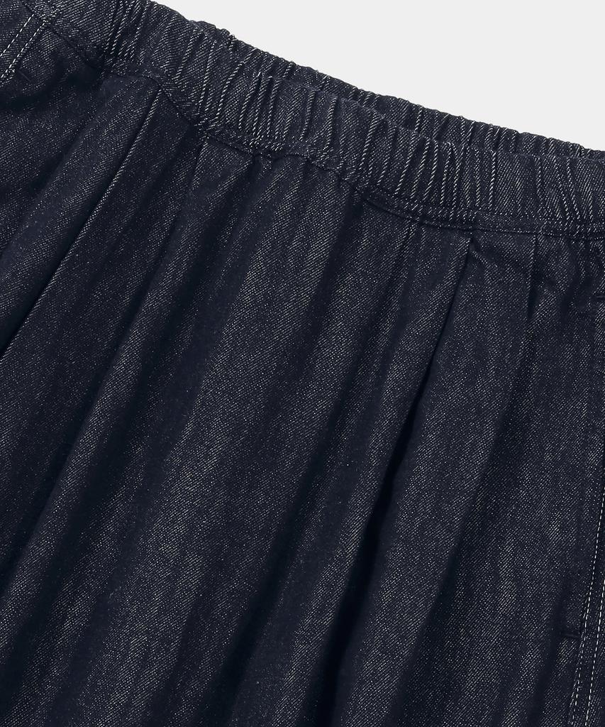 Columbia University All-Round Pleats Denim Long Skirts Indigo Denim