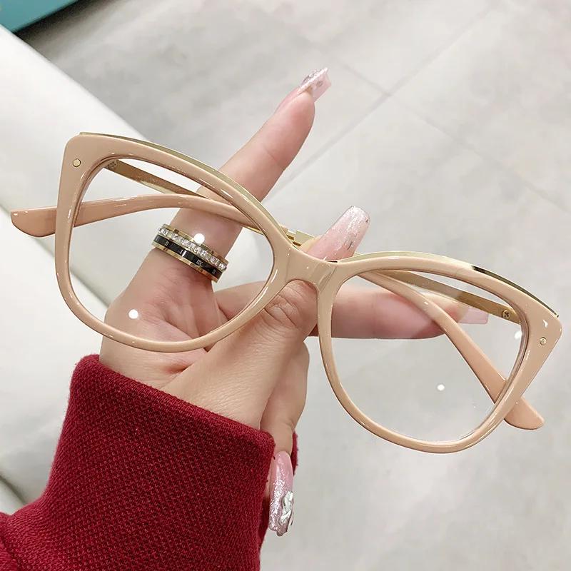 New Cat Eyes Large Frame Women Anti Blue Light Glasses Fashion Printing Solid Computer Glasses Frame Eyeglasses