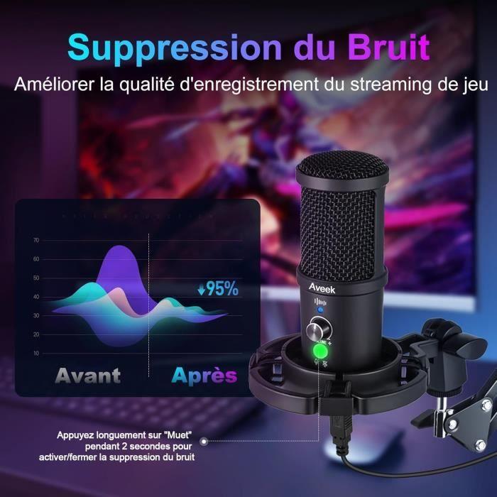 Microphone USB - GENERIC - Aveek Micro Gaming - Condensateur - Réduction de Bruit - Bras de Support