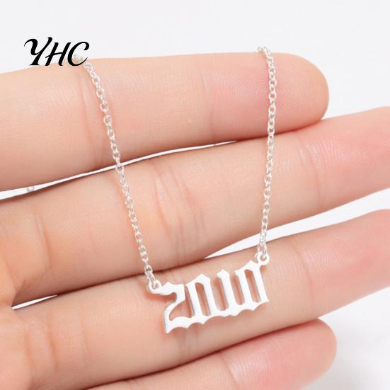 1980-2019 Birth Year Number Charm Pendant Stainless Steel Chain Necklace Jewelry
