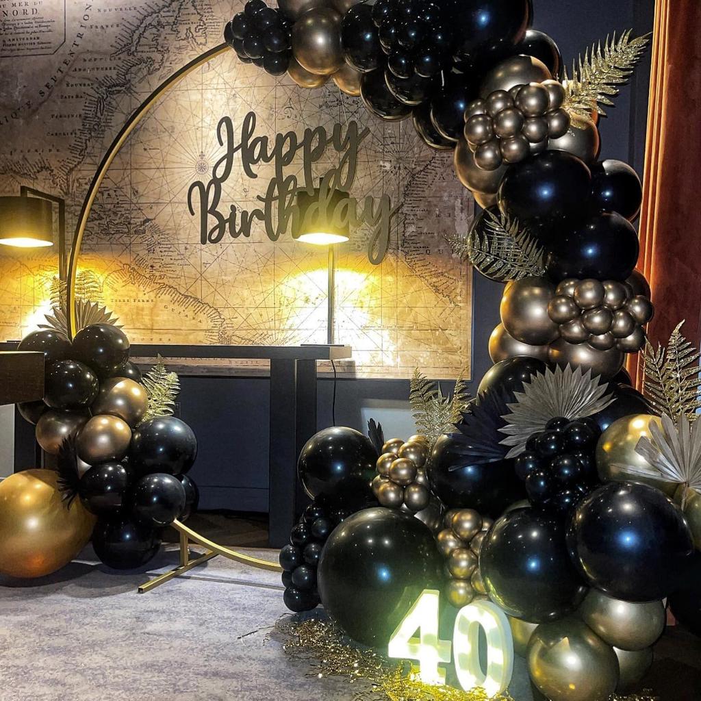 Black & Gold Balloon Arch Set for Party, Wedding, Birthday, or Graduation Décor