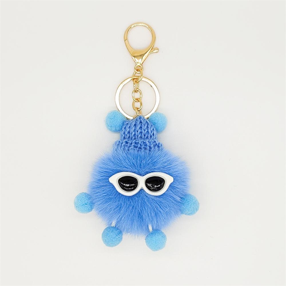 Niedliche bunte Plüschraupen Schlüsselanhänger mit Sonnenbrille Weicher Kaninchenfell Tier Pompon Anhänger Mit Schlüsselringen Für Damen Handtasche