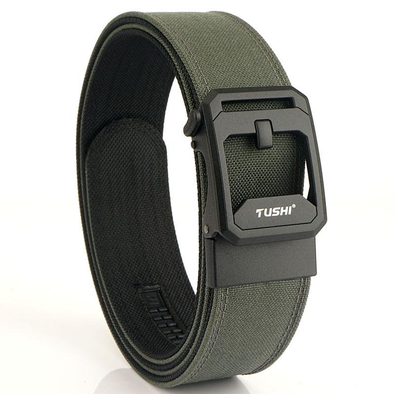 

Новый мужской ремень для поездок на работу с автоматической пряжкой из нейлона, универсальный двухслойный толстый ремень для отдыха на природе 120cm темно-серого