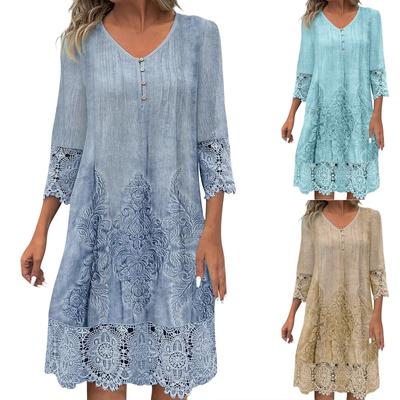 Damen Sommer V-Ausschnitt Mode Freizeitkleid Bedrucktes Spitzenkleid