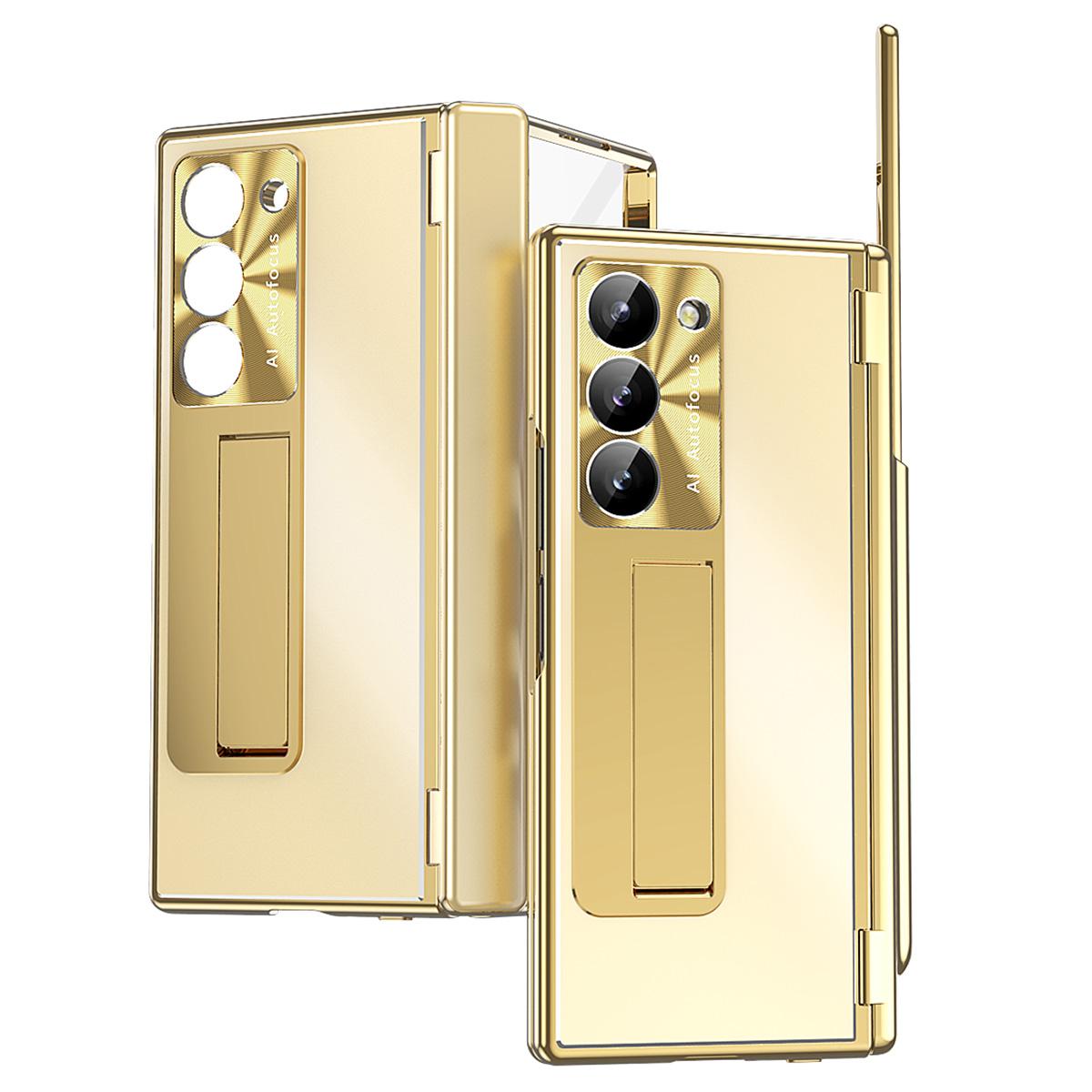 

Для Samsung Galaxy Z Fold6 5G чехол из алюминиевого сплава чехол для телефона с закаленной стеклянной пленкой и стилусом Gold