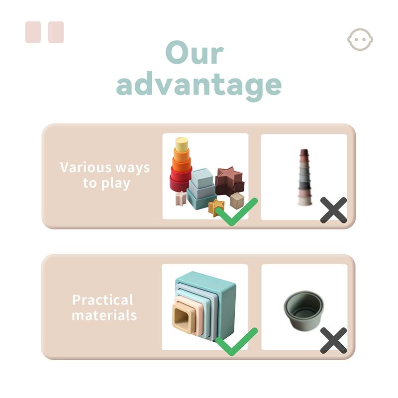 Baby Montessori Toy BPA Free Silicone Geometric Building Block 1-3 Years Children Stacking Game Education Puzzle Toy Baby Gift