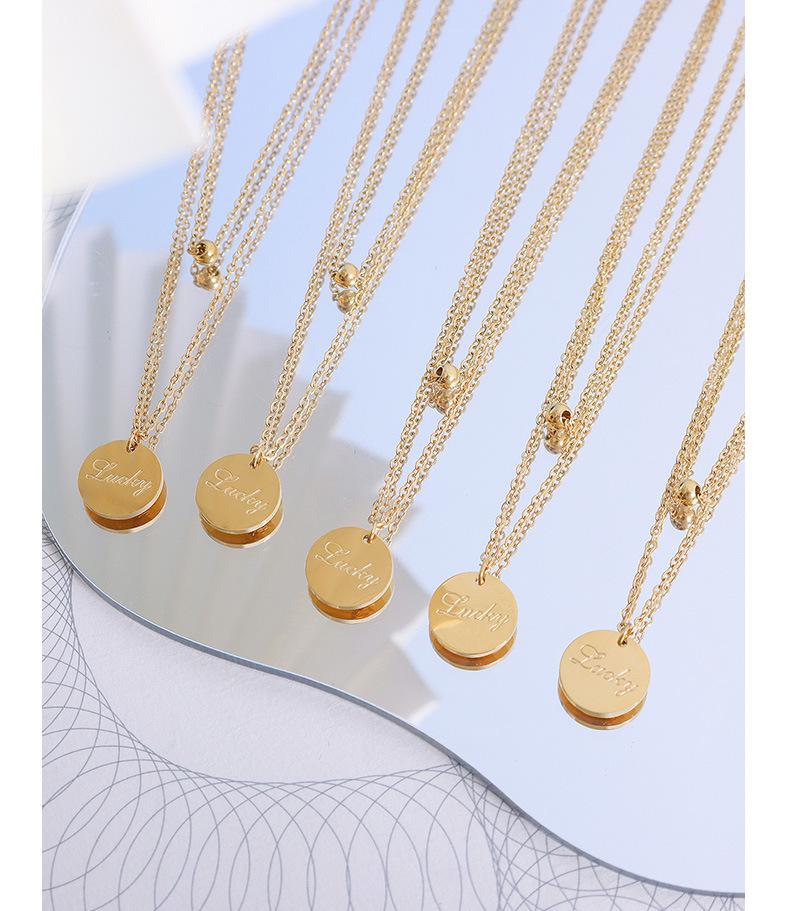 18K Gold Plated Lucky Round Pendant Double Layer Clavicle Necklace - European and American Style
