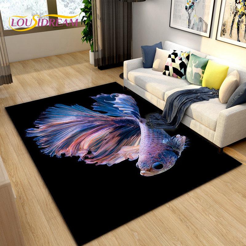 Covor de zonă 3D Fish Golden Arowana Betta Fish, covor pentru sufragerie, dormitor, canapea, covoraș, decor, covoraș anti-alunecare pentru joacă pentru copii