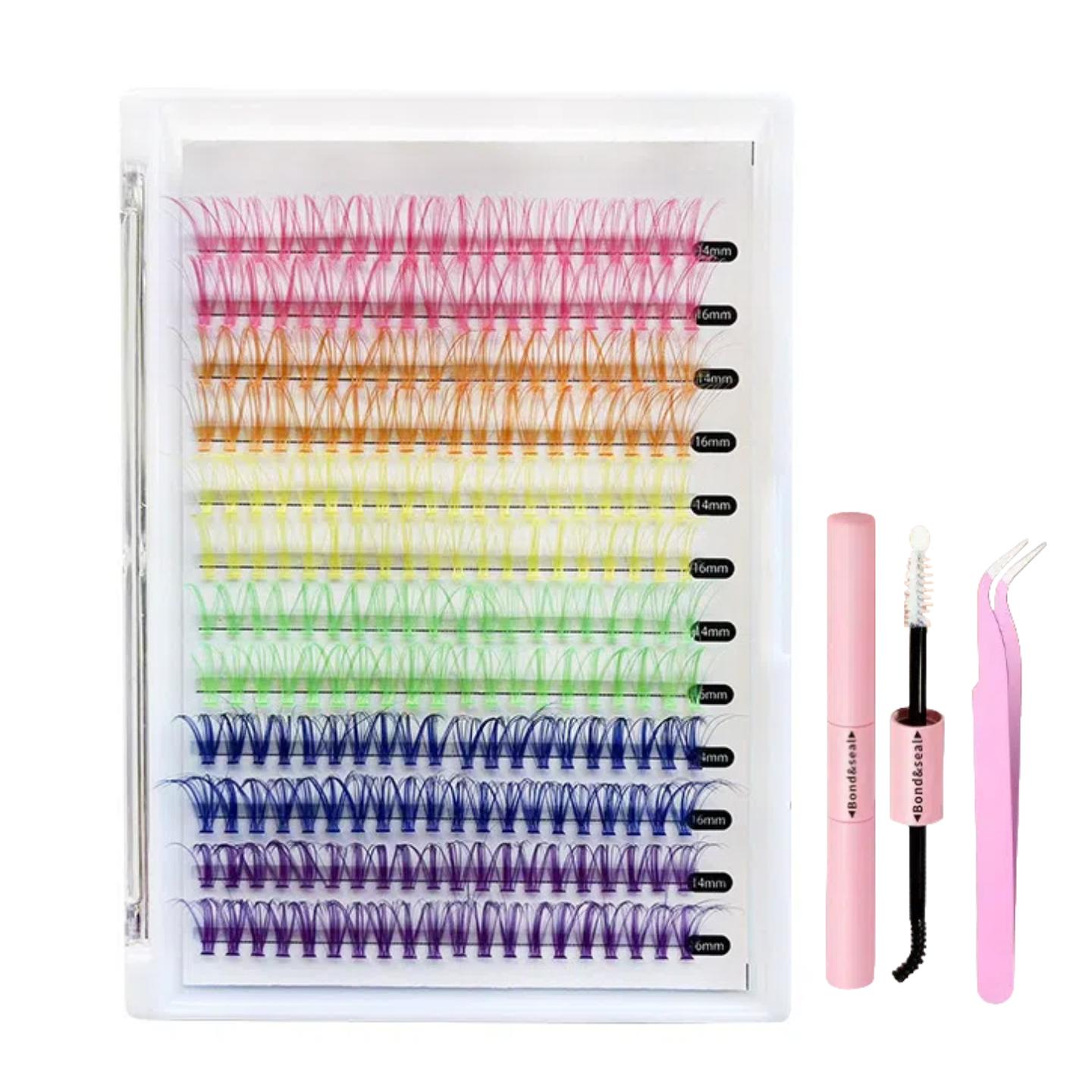 

Набор для ресниц BoldFest Lash Fantasy, Многоцветные пучки ресниц + Профессиональные инструменты, Набор красочных сегментированных ресниц-пучков большого объема с клеем и пинцетом A05 Plus+Glue+Tweezers