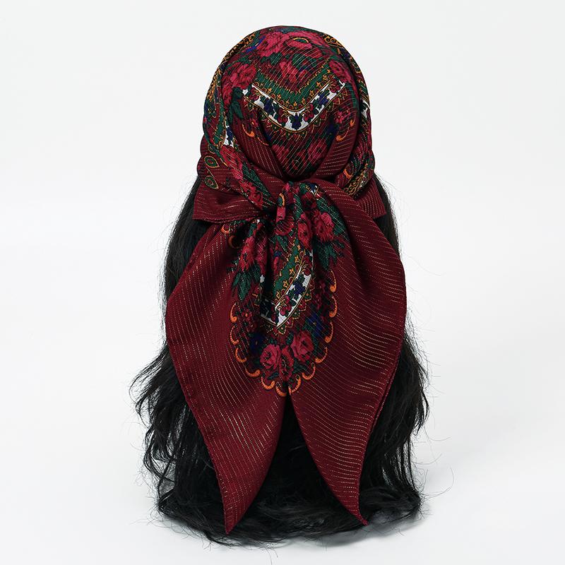 70*70cm Vierkante Katoenen Sjaal met Bloemenprint Dames Bandana Sjaals Boho Dunne Warme Zonwerende Hoofddoek Hijab 70x70cm black