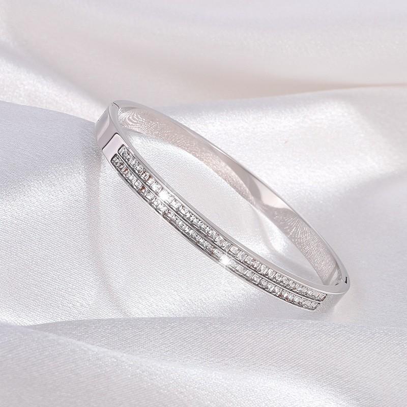Silver Double Row Diamond Bracelet Advanced Titanium Steel Bracelet Light Luxury Non Fading Diamond Inlaid Bracelet