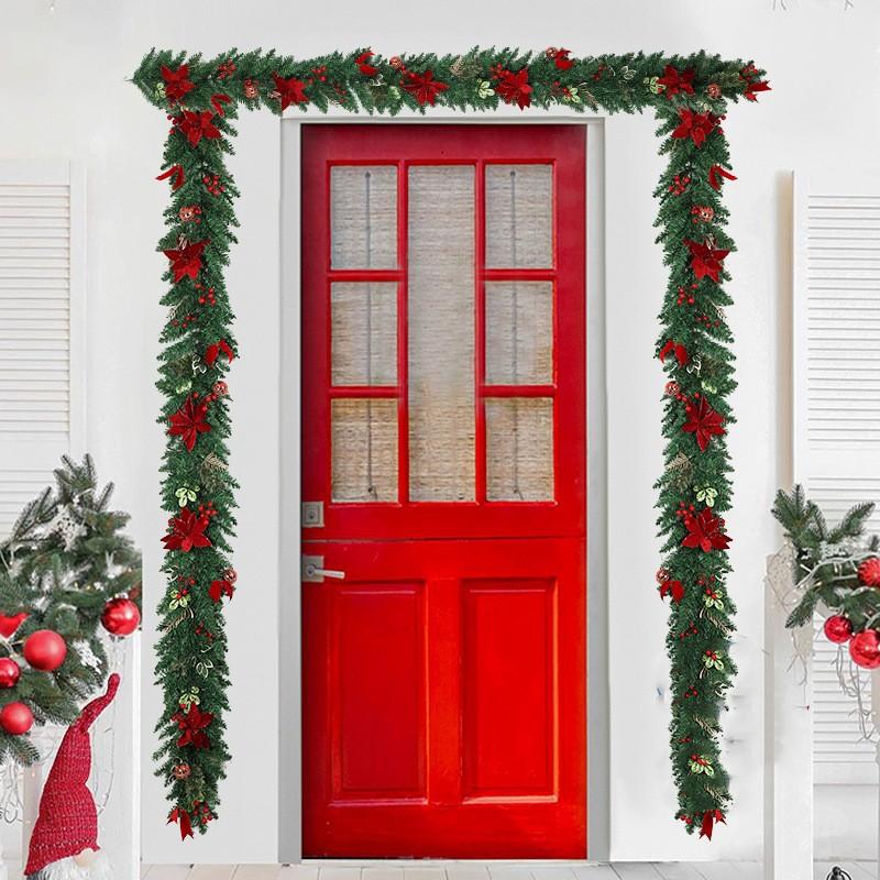 2.7m Artificial Christmas Garland Red Ball Berries Rattan Wreath For Front Door Xmas Tree Fireplaces Christmas Decoration